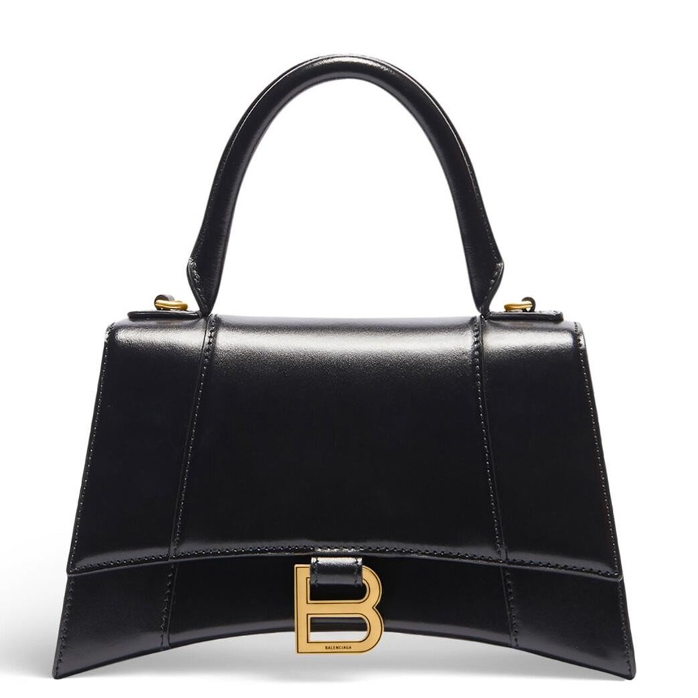 Balenciaga Hourglass Small Bag in Black Box Calfskin