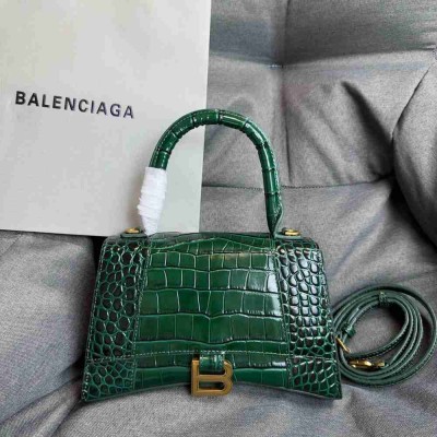 Balenciaga Hourglass Small Bag in Green Crocodile Embossed Calfskin