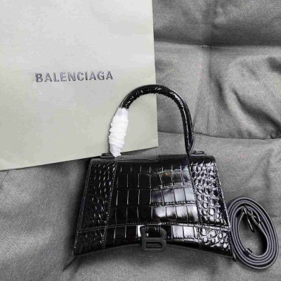 Balenciaga Hourglass Small Bag in Noir Crocodile Embossed Calfskin