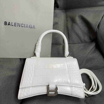 Balenciaga Hourglass Small Bag in White Crocodile Embossed Calfskin