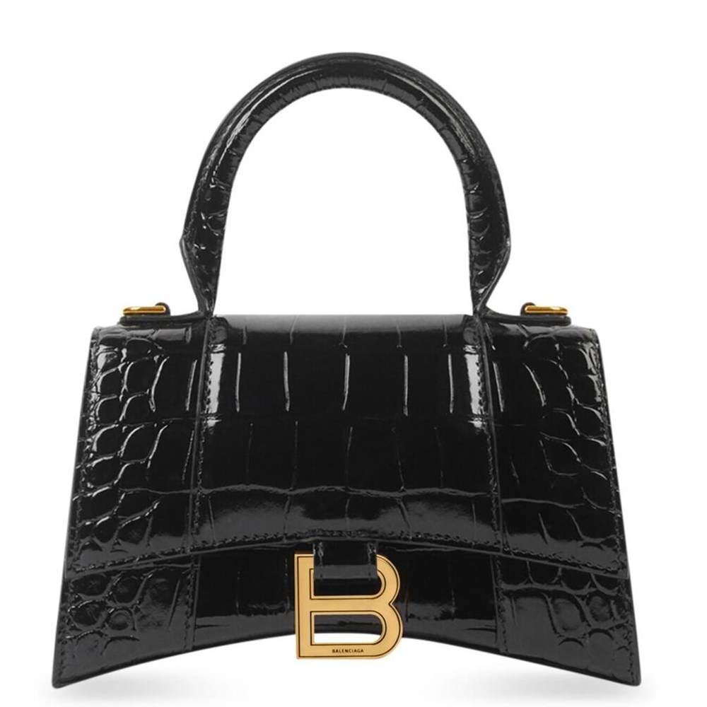 Balenciaga Hourglass XS Bag in Black Crocodile Embossed Calfskin