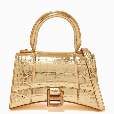 Balenciaga Hourglass XS Bag in Gold Crocodile Embossed Calfskin