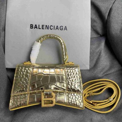 Balenciaga Hourglass XS Bag in Gold Crocodile Embossed Calfskin