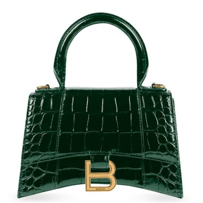 Balenciaga Hourglass XS Bag in Green Crocodile Embossed Calfskin