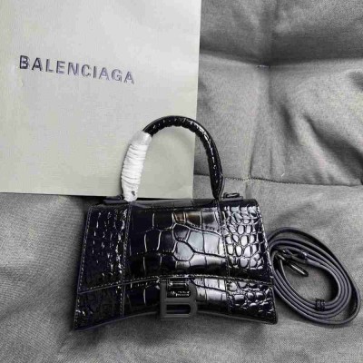 Balenciaga Hourglass XS Bag in Noir Crocodile Embossed Calfskin