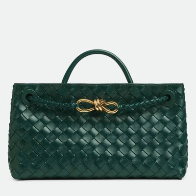 Bottega Veneta Andiamo Small East West Bag in Green Intrecciato Lambskin