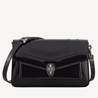 Bvlgari Serpenti Forever East-West Shoulder Bag in Black Brushed Leather