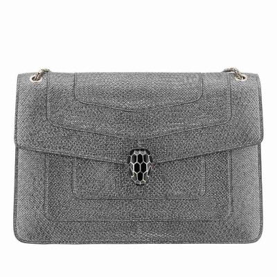 Bvlgari Serpenti Forever Large Shoulder Bag In Grey Karung Leather