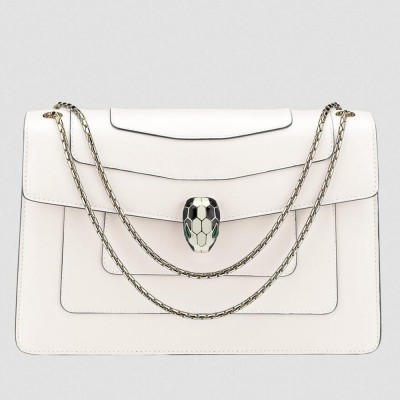 Bvlgari Serpenti Forever Large Shoulder Bag In White Calfskin