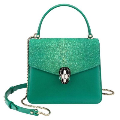 Bvlgari Serpenti Forever Small Bag In Green Galuchat Leather