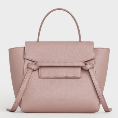 Celine Belt Nano Bag In Vintage Pink Grained Calfskin
