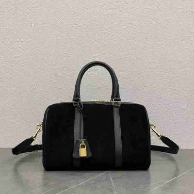 Celine Boston Bag in Black Suede Calfskin
