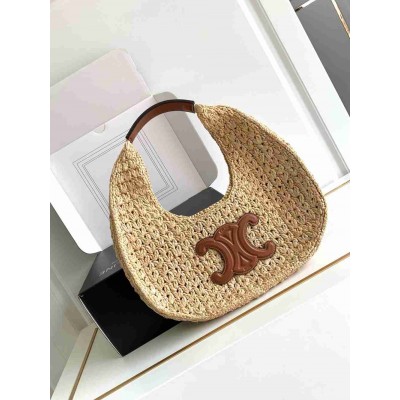 Celine Classic Panier Hobo Bag in Raffia and Leather