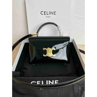 Celine Nino Teen Bag in Black Patent Calfskin