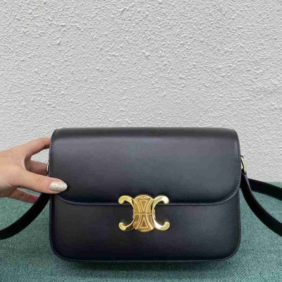 Celine Triomphe Medium Bag In Black Smooth Calfskin