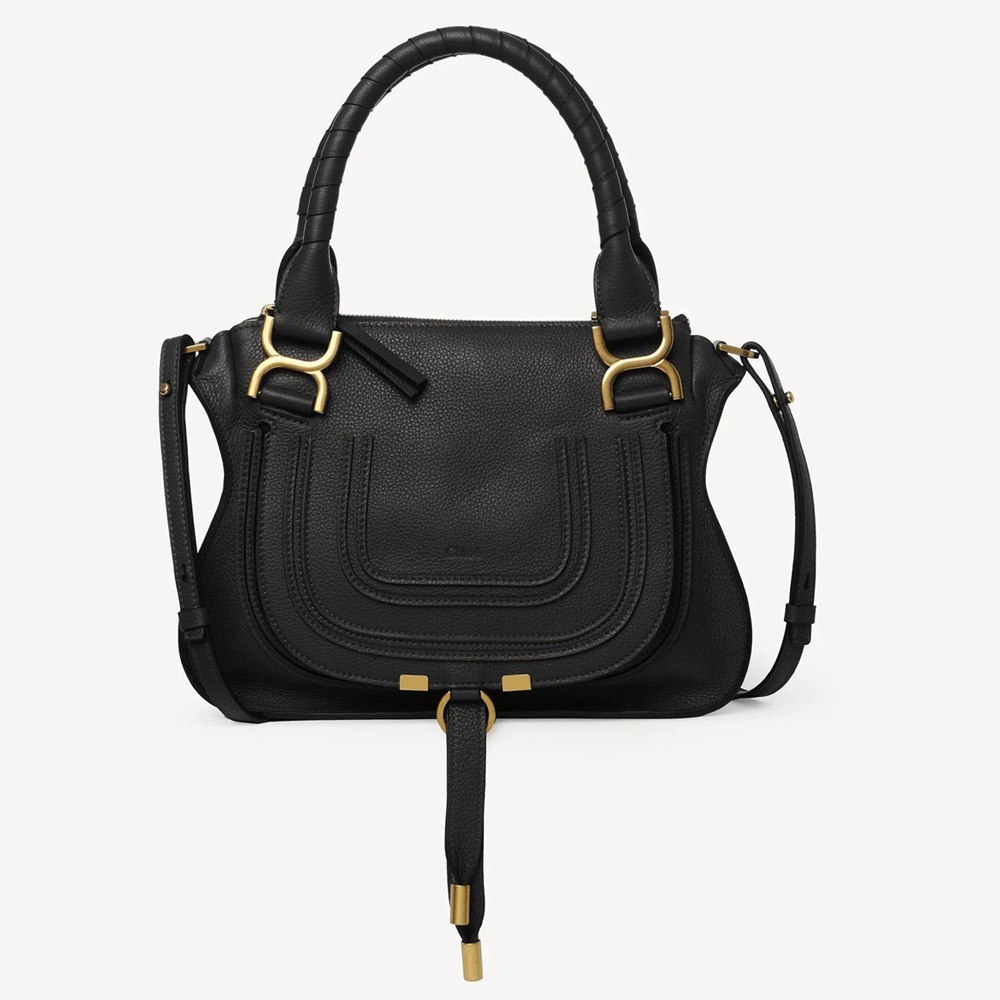 Chloe Marcie Small Double Carry Bag in Black Grained Leather