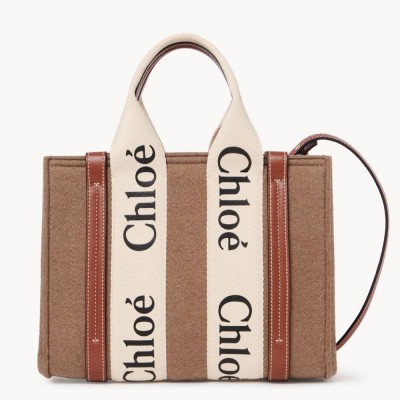 Chloe Small Woody Tote Bag In Brown Felt