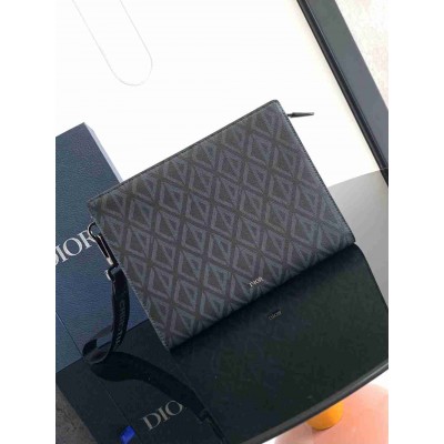 Dior A5 Triangle Pouch in Black CD Diamond Canvas