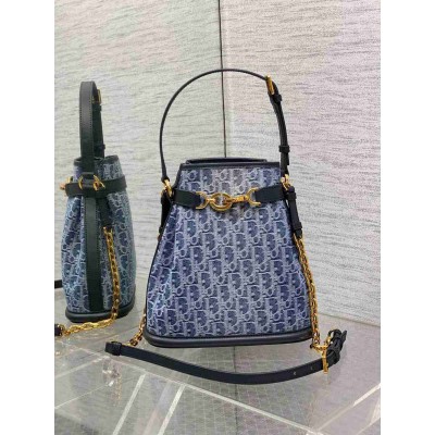 Dior C'est Medium Bag in Blue Denim Oblique Jacquard