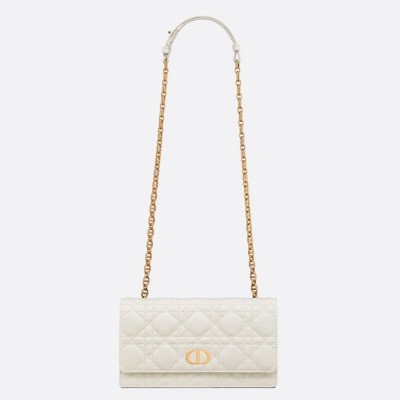 Dior Caro Belt Pouch with Chain In White Calfskin