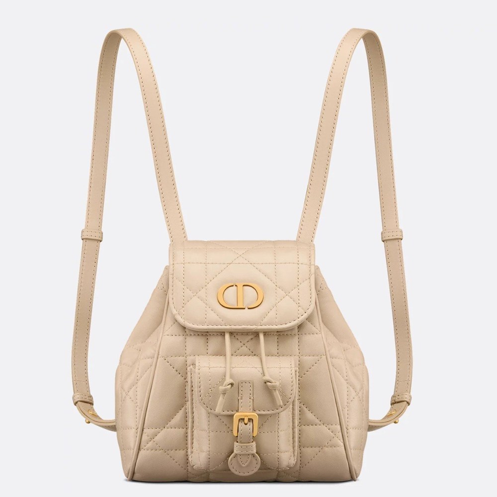 Dior Caro Small Backpack in Beige Macrocannage Lambskin