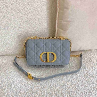 Dior Caro Small Bag In Cloud Blue Cannage Calfskin