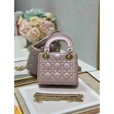 Dior Lady Dior Mini Chain Bag with Chain in Lotus Pearlescent Lambskin
