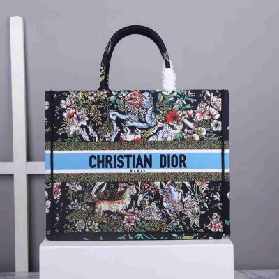 Dior Large Book Tote Bag In Blue D-Constellation Embroidery