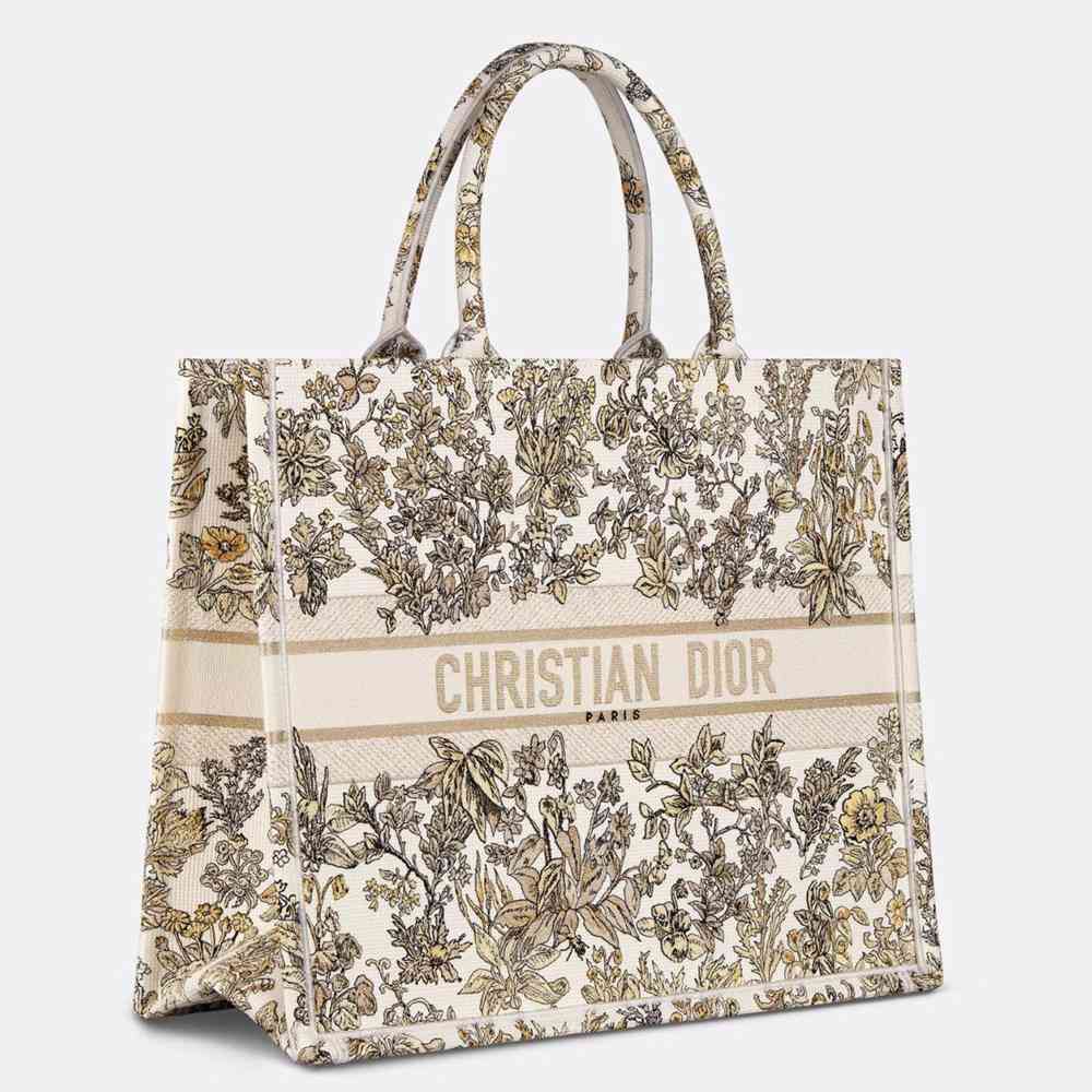 Dior Large Book Tote Bag in Gold-Tone Millefiori Unicorn Embroidery
