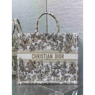 Dior Large Book Tote Bag in Gold-Tone Millefiori Unicorn Embroidery