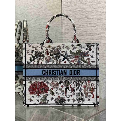 Dior Large Book Tote Bag in Multicolor Cabinet de Curiosites Embroidery