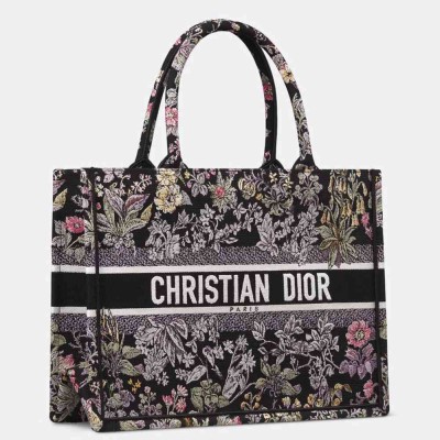 Dior Medium Book Tote Bag in Black Millefiori Unicorn Embroidery