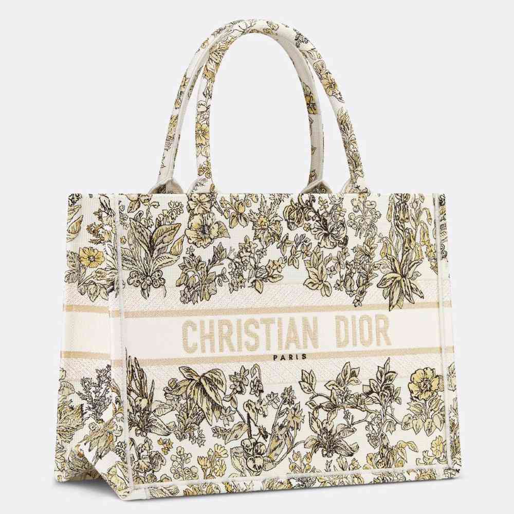 Dior Medium Book Tote Bag in Gold Millefiori Unicorn Embroidery