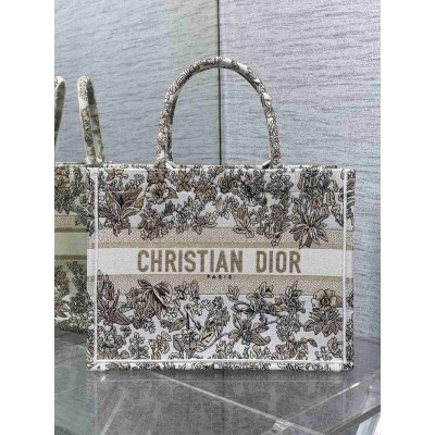 Dior Medium Book Tote Bag in Gold Millefiori Unicorn Embroidery