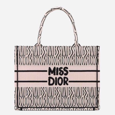 Dior Medium Book Tote Bag in Pink Miss Dior Allover Embroidery