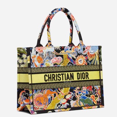 Dior Medium Book Tote Bag In Multicolor Zodiac Fantastico Embroidery