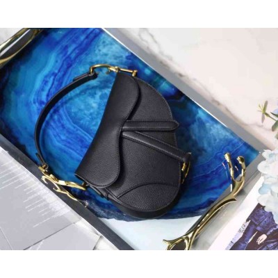 Dior Saddle Mini Bag In Black Grained Calfskin