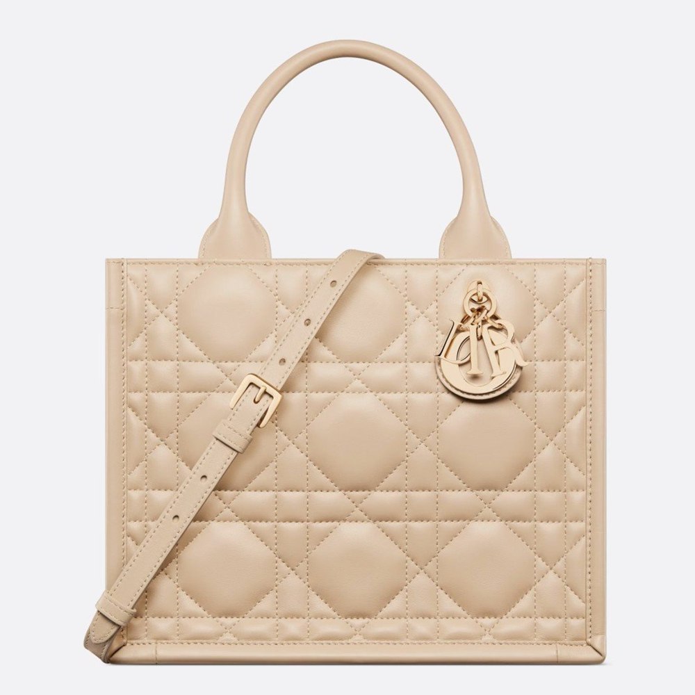 Dior Small Book Tote Bag with Strap in Beige Macrocannage Calfskin