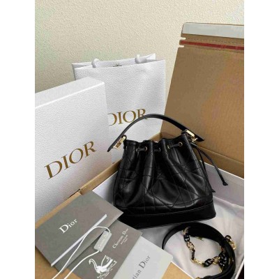 Dior Small Jolie Bucket Bag in Black Macrocannage Lambskin