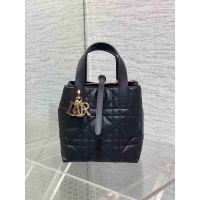 Dior Toujours Vertical Small Tote Bag in Black Macrocannage Calfskin