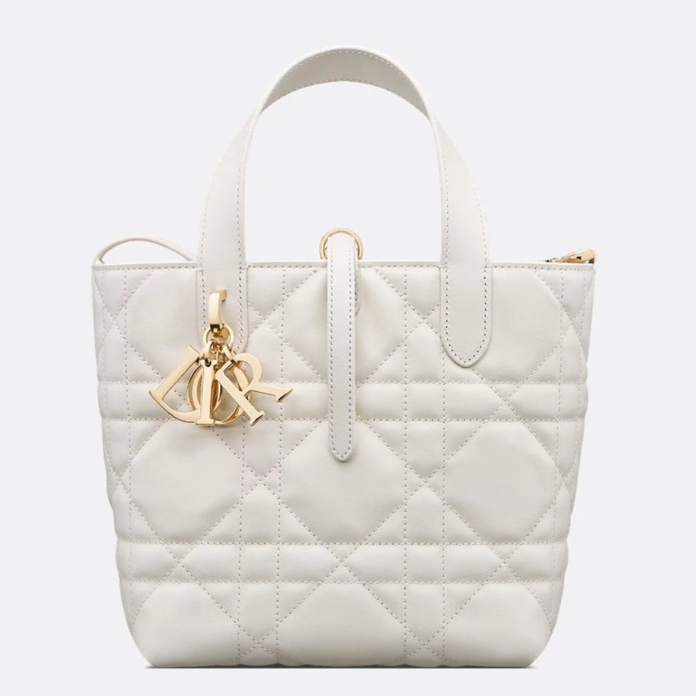 Dior Toujours Vertical Small Tote Bag in White Macrocannage Calfskin