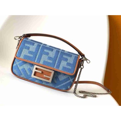 Fendi Baguette Mini Bag in Denim with FF Embroidery