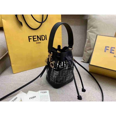 Fendi Black Mon Tresor Mini Bucket Bag In Transparent PU
