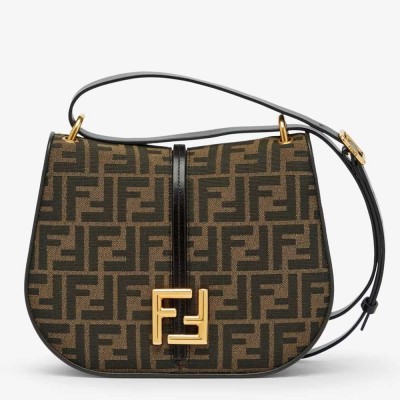 Fendi C'mon Medium Bag in FF Jacquard Fabric and Leather