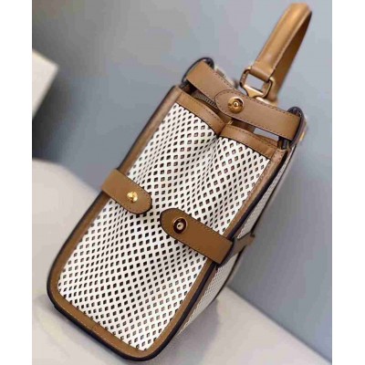 Fendi Peekaboo Medium Bag In White Perforated Calf Leather