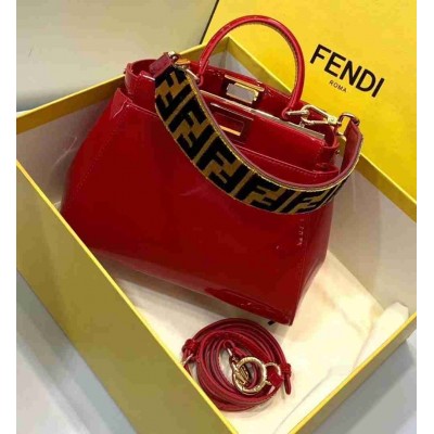 Fendi Peekaboo Mini Bag In Red Patent Calfskin