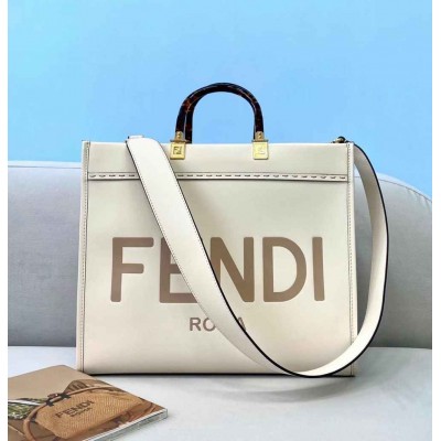 Fendi Sunshine Medium Shopper Bag In White Calfskin