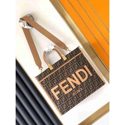 Fendi Sunshine Medium Tote Bag in Brown FF Jacquard Fabric