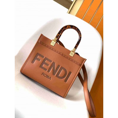 Fendi Sunshine Small Tote Bag In Brown Calfskin