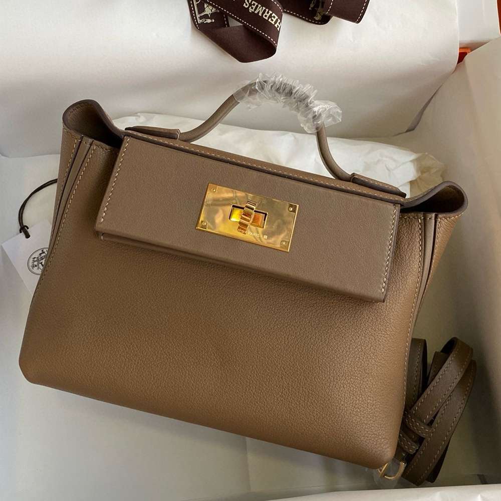 Hermes 24 24 Mini 21 Handmade Bag in Beige Weimar Evercolor Leather